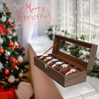Ohuhu Watch Case Watch Organizer for Men PU Leather 6 Slot Watch Holder Real Glass Lid Jewelry Organizer Storage Soft Velvet Watch Display Case for Women Birthday Fathers Day Valentine's Day Gifts - Image 8
