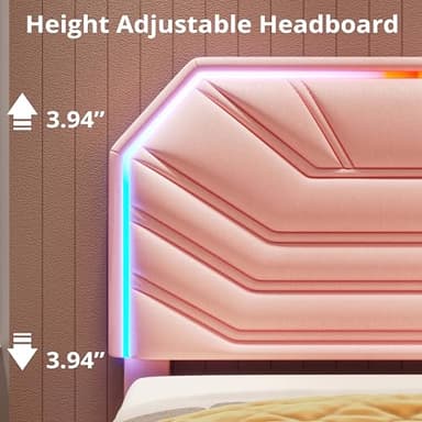 LIKIMIO Twin Bed Frames with LED Light Headboard, Upholstered Modern Cama Twin Platform Bed Frame with Heavy Duty Supports, No Box Spring Need, Noise Free, Easy Assembly, Pink - Image 3