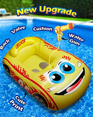 HopeRock Kids Pool Float with Water Gun,Inflatable Ride-on Swimming Pool Toy for Boys Aged 3-8 Years, Toddlers Pool Float Perfect for Summer Fun-Pool Float Kids, Ride-on Swimming Pool Toys(Yellow) - Image 2