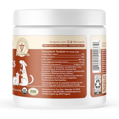 Fera Pets Probiotics for Dogs & Cats with Prebiotics - USDA Organic - Gut Health Powder Supplement with 12 Strains and 5 Billion CFUs - Supports Immunity, Energy and Skin & Coat - 60 Scoops - Image 8