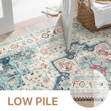 GENIMO 8x10 Area Rugs for Living Room, Machine Washable Non Slip Vintage Rugs, Low Pile Lightweight Chenille Print Rug for Bedroom, Dining Room, Home Office, Turquoise - Image 5