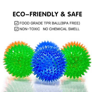 SHARLOVY Squeaky Balls for Pet Small Puppy, TPR Fetch Spike Balls for Dogs, Rubber 6 Pack Bright Colors Chew Teething Dog Toys - Image 2