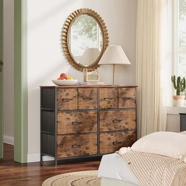 WLIVE Dresser for Bedroom with 8 Drawers, Wide Fabric Dresser for Storage and Organization, Bedroom Dressers, Chest of Drawers for Living Room, Closet, Entryway, Rustic Brown Wood Grain Print - Image 2