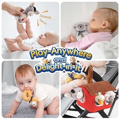 iPlay, iLearn Baby Toys 3 6 12 Month Newborn Gifts, Infant Soft Farm Stuffed Animal Rattles Plush Barn, Boy Girl Stuff, Shower Basket Stuffer, Sensory Hand Development Toy 0 2 4 7 9M 1 Yr - Farm - Image 6