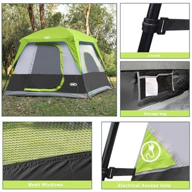UNP 4-Person Tent, Portable Cabin Tent, Camping Tent 4-Person Easy Set Up, Waterproof with Top Rainfly for Outdoor Camping/Hiking (Fluorescent Green) - Image 4