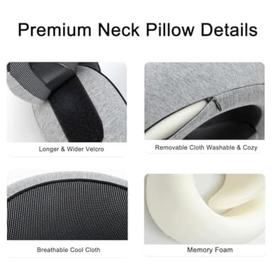 RVPYK Travel Neck Pillow for Airplanes, 100% Pure Memory Foam Travel Pillow, 360° Support Ergonomic Design, Portable Airplane Pillow with Washable Cover, Perfect for Airplanes, Car & Office - Image 3