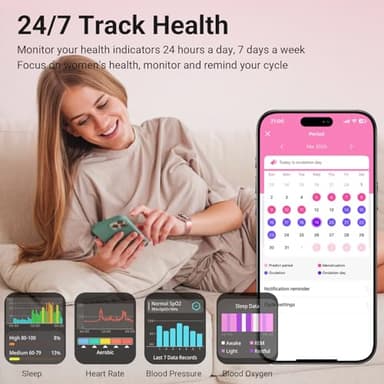 Trendia Smart Watches for Women, 1.83" HD Fitness Tracker (Answer/Make Calls), 120+ Sport Modes with Heart Rate/Sleep Monitor, IP68 Waterproof, 3 Bands, Fitness Watch for iOS Android, Pink - Image 4