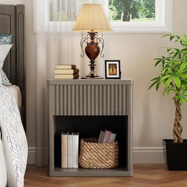 Sunny Heart Night Stand Scandinavian Nightstand with Fluted Drawer Storage End Table Modern Mid Century Wood Bedside Table for Bedroom Sofa Couch Office - Antiqued Brown Oak - Image 7