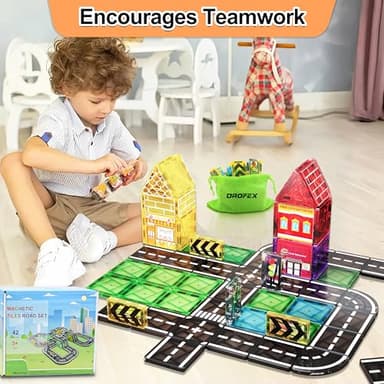 Drofex 42pcs Magnetic Tiles Road, Magnetic Building Blocks City Construction Toys for 3+Year Old Boys Girls, Kids Montessori Toys for Toddler, STEM Learning Gifts - Image 8