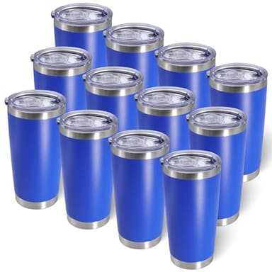 AIANJI 20oz Tumbler Bulk Stainless Steel Tumblers with Lid Vacuum Insulated Double Wall Travel Coffee Mug Powder Coated Tumbler Cup for Hot and Cold Drinks(Dark Blue, 12 pack) - Image 1