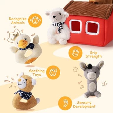 iPlay, iLearn Baby Toys 3 6 12 Month Newborn Gifts, Infant Soft Farm Stuffed Animal Rattles Plush Barn, Boy Girl Stuff, Shower Basket Stuffer, Sensory Hand Development Toy 0 2 4 7 9M 1 Yr - Farm - Image 4