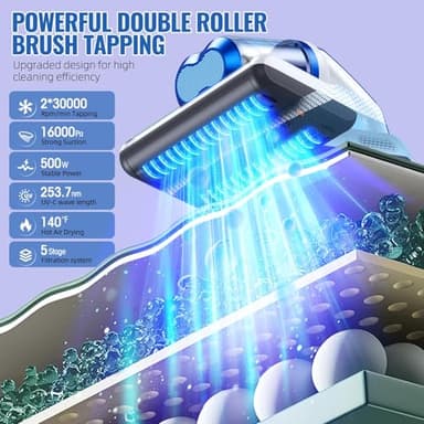 Mattress Vacuum Cleaner Bed Vacuum with 16Kpa Suction 253.7nm UV-C Light, 30000 RPM/Min Dual Brushroll Rotation & Heating Tech & Ultrasonic, 10'' Dual Widened Suction Port, 500W, Corded - Image 2