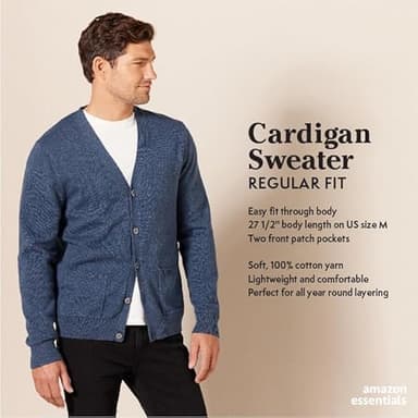 Amazon Essentials Men's Cotton Cardigan Sweater, Charcoal Heather, X-Large - Image 2