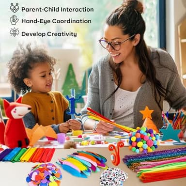 FUNZBO 2000Pcs+ Arts & Crafts Supplies Kits for Kids, DIY Craft Supplies for Toddlers Art Supply Tools Set Include Pipe Cleaners,Pom Poms and Feather, Crafts Birthday Gifts for Kid Girls Ages 4-8-12 - Image 5