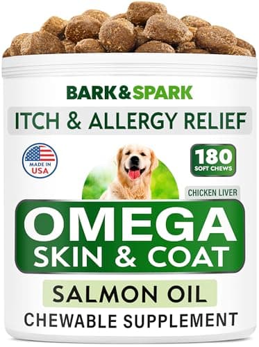 BARK&SPARK Omega 3 for Dogs - 180 Fish Oil Treats for Dog Shedding, Skin Allergy Chews, Itch Relief, Hot Spots Treatment - Joint Health - Skin and Coat Supplement - EPA & DHA Fatty Acids - Salmon Oil - Image 1