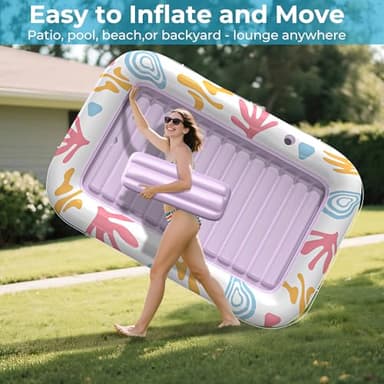 Inflatable Tanning Pool Lounger Float with Protection Tarp, 85" x 57" Pool Floats Adult w/Pillow, 6 in 1 Suntan Tub Raft Floatie, Sunbathing Water Bed Lounge Blow Up Kids Ball Pit Party Gifts-Purple - Image 8