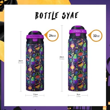 ENCOOL Halloween Gothic Water Bottle with Straw, Stainless Steel Insulated Water Bottle,Leak Proof, One-Touch Flip Lid, BPA Free, Holiday Gifts For Women Men, 24oz, Meowgic Night - Image 7