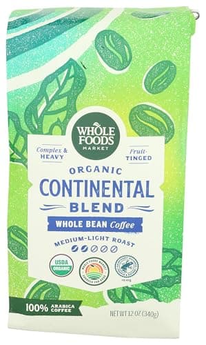 Whole Foods Market, Organic Continental Blend Whole Bean Coffee, Medium-Light Roast, Complex & Heavy, Fruit-Tinged, 12 Ounce - Image 1