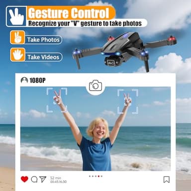 X-shop Drone with 1080P Camera for Kids Adults, Foldable RC Quadcopter with One Key Take Off/Land, Gesture Selfie, 3D Flip, 2 Batteries, Carrying Case, Toy Gift for Beginners - Image 3