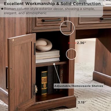 JXQTLINGMU Farmhouse 76" Height Computer Desk with Hutch, Office Desk with Charging Station, Drawers and Storage Cabinet, Workstation for Office Home, Brown - Image 4