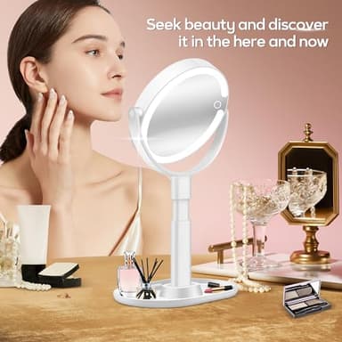 B Beauty Planet Makeup Mirror with Lights, Lighted Magnifying Mirror 30X with 3 Lighting and Adjustable Brightness, 2-Sided Height Adjustable Vanity Mirror for Bathroom, Gifts for Women White - Image 8