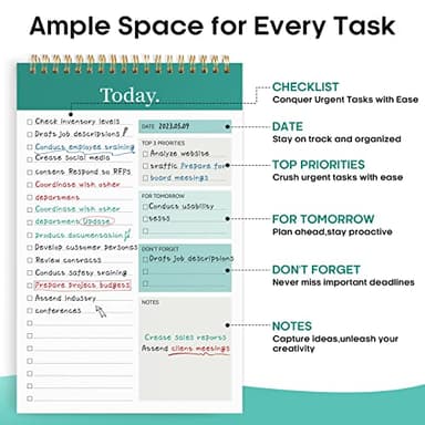 Taja To Do List Notebook Pad, Undated Daily Planner Perfect for Daily Tasks, Goal Setting, Work, Notepad Suitable for Office, Home & School, Greenery Sway, 52 Sheets - Image 2
