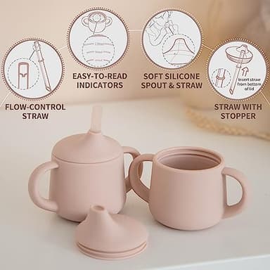 Moonkie Silicone Baby Sippy Cups | 3 Stages Training Cup Straw Cup for Infants Toddlers and Kid | 4 oz 2Pack - Image 4