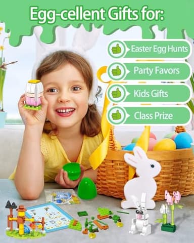 Easter Gifts Bunny Building Set for Kids – 12 Eggs & 12 STEM Toys, Easter Basket Stuffers Essentials for Egg Hunt Prizes, Classroom Party Favors Games Supplies for Boys Girls 6+(Easter Rabbit) - Image 3