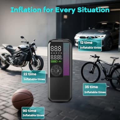 Tire Inflator Portable Air Compressor, 150 PSI Cordless Air Pump, Dual Power 6000mAh, 12V DC Car Plug, Fast Inflation 24L/Min, Auto Shut-Off, LED Light, 4 Preset Modes for Car, Bike, Motorcycle, Balls - Image 4