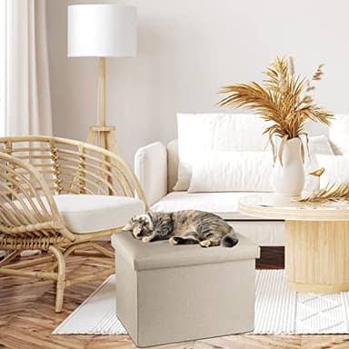 ALASDO Storage Ottoman Footrest Stool Small Ottoman with Storage Foldable Ottoman Foot Rest Footstool Bench for Living Room 17x13x13inches Beige - Image 7