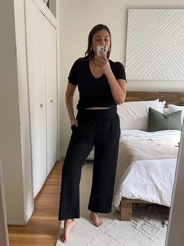 UEU Women's Plus Size High Waist Yoga Sweat Pants Casual Loose Fit Sweatpants Comfy Lounge Wide Leg Athletic Pants with Pockets(Black,XL) - Image 5