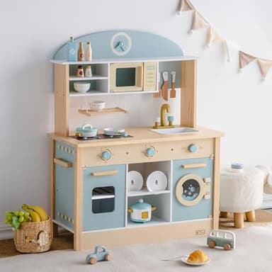 ROBUD Wooden Play Kitchen Set for Kids Toddlers, Toy Kitchen Gift for Boys Girls, Age 3+ - Image 8