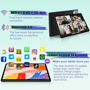 2025 Android 14 Tablet with Keyboard 20GB+128GB+1TB Expand, 10.1 Inch Octa-Core 2-in-1 Tablets with HD IPS Display, 5G WiFi 6, 6000mAh Battery, BT5.0, Split Screen, Widevine L1, Mouse, Case -Black - Image 5