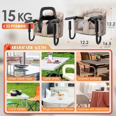 Hook On High Chair - Portable & Foldable for Babies 6-36 Months, Family & Travel Use with Carry Bag(Khaki) - Image 2