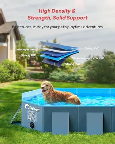 Peteast Foldable Dog Pool with Sturdy Square Design, Durable 82" Lx46 Wx12 D Extra Large Portable Pet Bathtub with Reinforced Sidewalls for Stability, Ideal for Indoor & Outdoor Use (Blue&Dark Gray) - Image 3