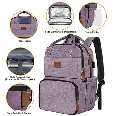 MATEIN Laptop Backpack with Lunch Box, Insulated Women Backpacks with Cooler Compartment, 15.6 inch Water Resistent Tote Food Bag with USB Charging Port for College Beach Camping Picnics Hiking - Image 6