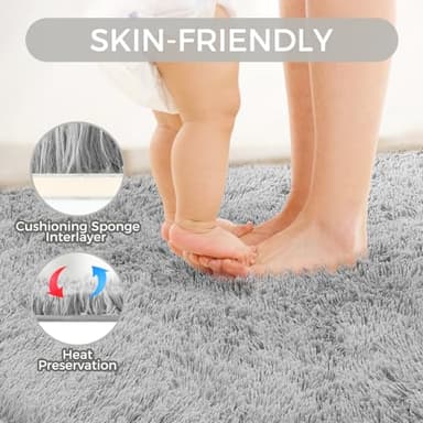 Ultra Soft Rug for Living Room, 8X10 Light Grey Fluffy Shag Area Rug for Bedroom, Modern Shaggy Carpets Fuzzy Rug for Teens Dorm Nursery Home Decor Aesthetic, Upgrade Anti-Skid Durable - Image 4
