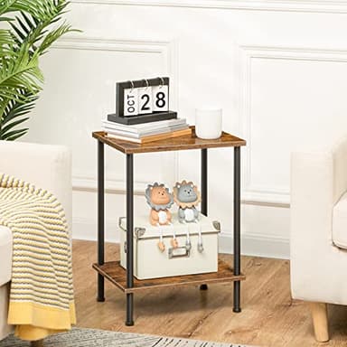 HOOBRO End Tables Set of 2, Small Side Table, Nightstand with 2-Layer Storage Shelves, Sofa Table for Small Spaces, Living Room, Bedroom, Stable Frame, Easy Assembly, Rustic Brown BF09BZP201 - Image 8
