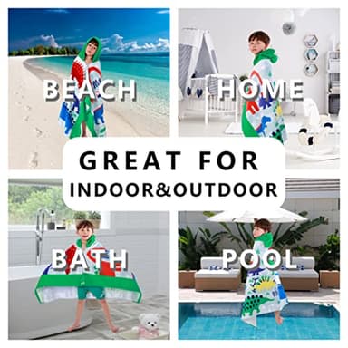 LOBETOAED Kids Hooded Beach Bath Towel, Baby Surf Poncho Toddlers Soft Real Cotton Wrap Changing Robe for Boy Girl Shower/Beach/Pool Child Cover ups 50"x30" Large Towel Wrap, Dinosaur Pattern - Image 6