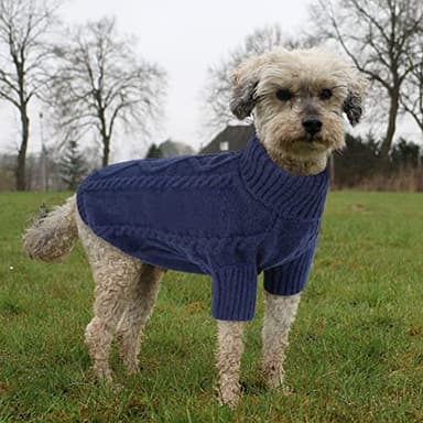 Queenmore Small Dog Pullover Sweater, Cold Weather Cable Knitwear, Classic Turtleneck Thick Warm Clothes for Chihuahua, Bulldog, Dachshund, Pug (Dark Navy, Medium) - Image 2