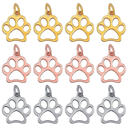 JMKTOOL 12pcs Stainless Steel Puppy Dog Paw Prints Charms Hollow Cute Pet Animal Shape Footprint Pendant Charms for DIY Bracelet Necklace Jewelry Making Supplies, 3 Colors - Image 1