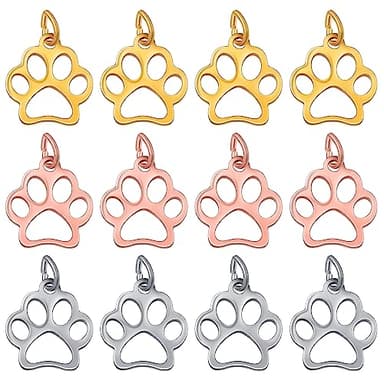 JMKTOOL 12pcs Stainless Steel Puppy Dog Paw Prints Charms Hollow Cute Pet Animal Shape Footprint Pendant Charms for DIY Bracelet Necklace Jewelry Making Supplies, 3 Colors - Image 1