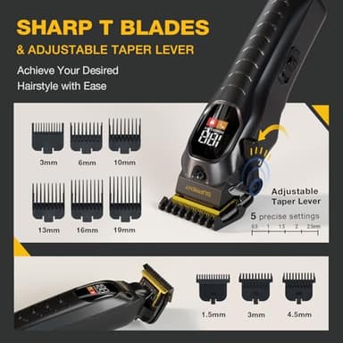 SUPRENT Cordless Hair Clippers for Men - Professional Hair Clipper & Trimmer Set, Wireless Hair Cutting Kit for Family, Rechargeable Cordless Hair & Beard Trimming Set for Men with LED Display (Black) - Image 3