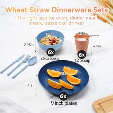 Wheat Straw Dinnerware Sets,42-Piece Beige Plates and Bowls Sets for 6-Unbreakable,Reusable Plastic Dish Set-Dinner Plate/Cereal Bowl/Cup/Utensils-Microwavable Dishwasher Safe 42P-Beige - Image 2