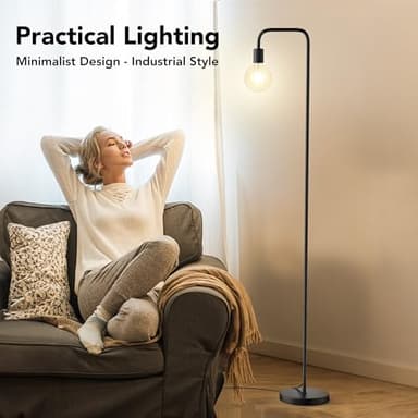 QiMH Industrial Floor Lamp with Light Bulb,Metal Tall Standing Lamp,Tall Modern Black Led Floor Lamp for Home Decor Bedroom Reading Office, Black - Image 7
