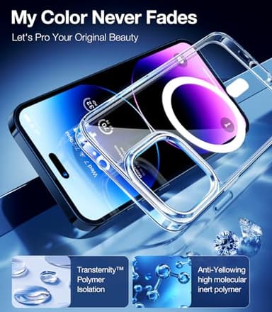 TORRAS Magnetic Clear for iPhone 14 Pro Case, Compatible with MagSafe, Never Yellow, 12 FT Military Grade Drop Tested, Protective Slim Thin Case for iPhone 14 Pro Phone Case, Clear Back/Clear Edge - Image 2