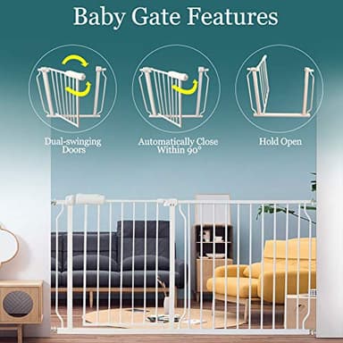 ALLAIBB Baby Gate Pressure Mounted Extra Wide Walk Through Child Kids Safety Toddler Tension White Long Large Pet Dog Gates with Extension for doorways Kitchen and Living Room (62.20-66.93"/158-170cm) - Image 6