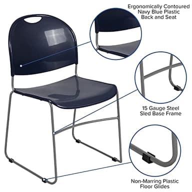Flash Furniture HERCULES Series 5 Pack 880 lb. Capacity Navy Ultra-Compact Stack Chair with Silver Powder Coated Frame - Image 5