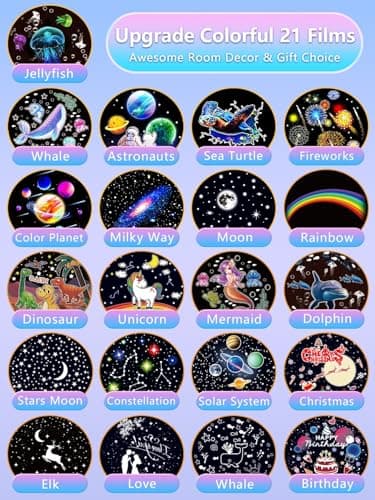 21 Sets of Films, Projector Night Light for Kids, Light Projector for Kids Room, Ceiling, Star Galaxy Projector with 360° Rotation Dimmable for Baby Girls, Birthday, Christmas, Nursery, Room Decor - Image 2