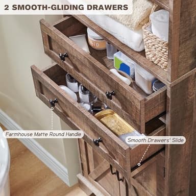 ACCOHOHO Farmhouse Bathroom Cabinet, 72" Tall Storage Cabinet with 2 Drawers, Adjustable Shelves & Barn Door, Cabinets for Bathroom, Living Room, Kitchen, Rustic Brown - Image 5